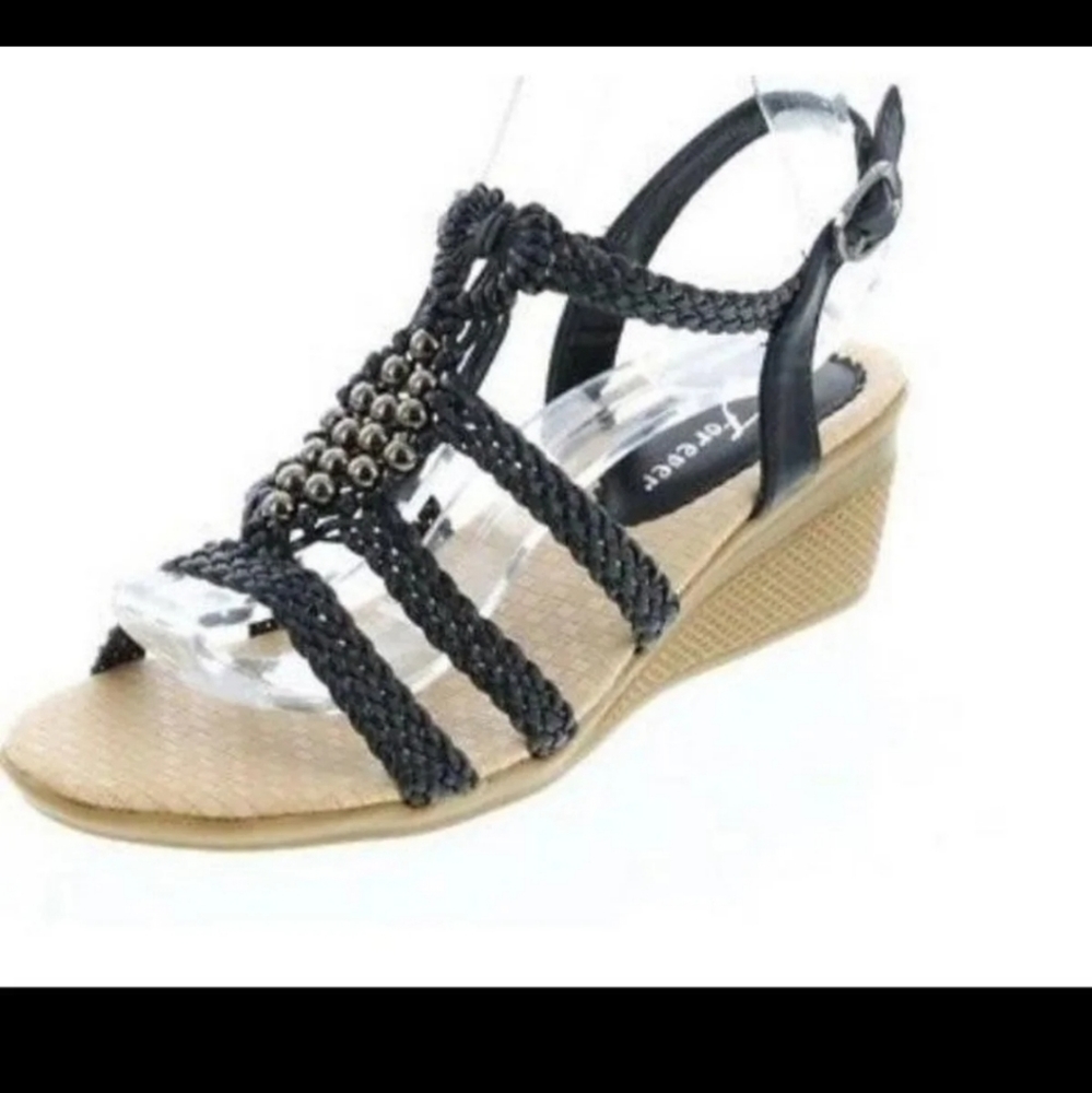 FOREVER Black Wedges beaded boho
